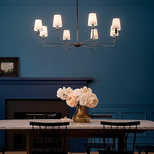 Miniatura 7 de Kichler Pallas 52517BK - Lámpara de techo de 8 luces en color negro, con persianas cónicas de lino opcionales para vestíbulo, sala de estar o