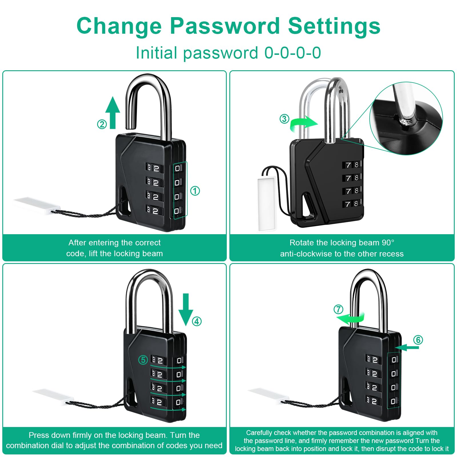 Skaaisont GGMMS0714 4 Digit Code Padlock Lock, Black - Image 4
