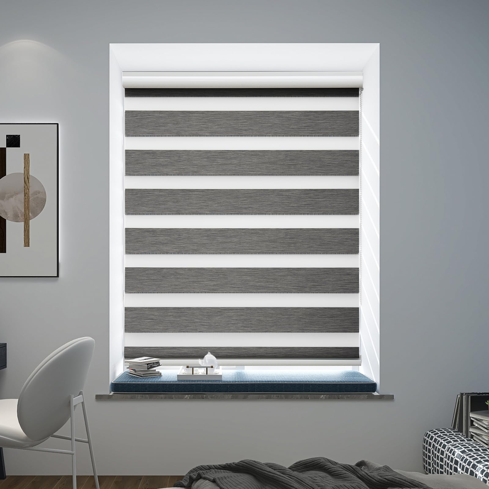YIIBAII Tenda a rullo per giorno e notte, oscurante, traslucida, per finestre e porte (larghezza 50 cm x lunghezza 150 cm, grigio)