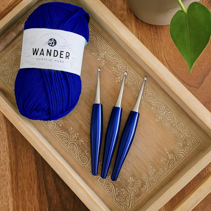 Image of Furls Crochet Hook, Odyssey Navy Blue, Nickel Plated Tip for Effortless Glide, Ergonomic Handle Crochet Hooks 7 inch (Odyssey Navy Blue, N - 9.00mm)