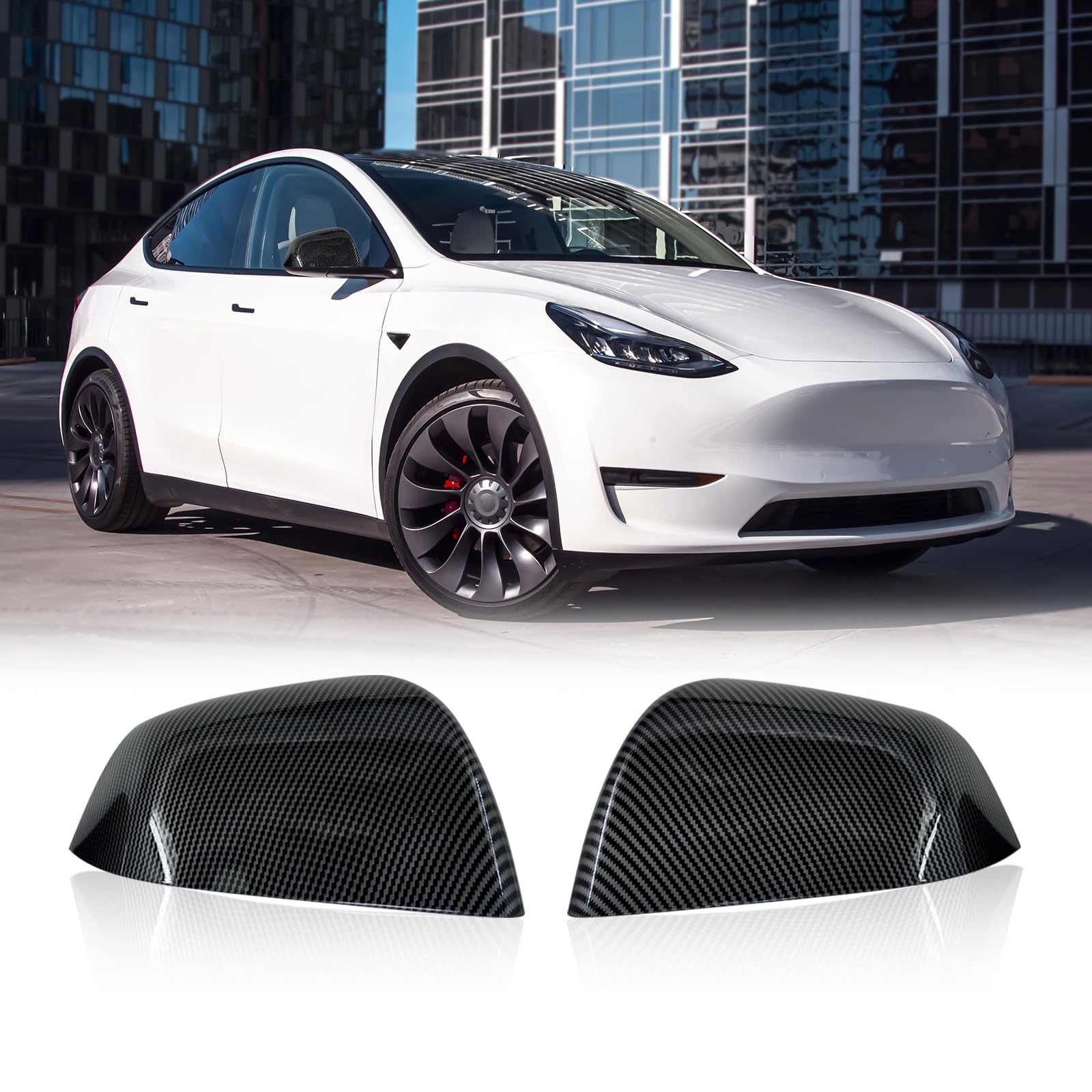 Tesla Model Y Side Mirror Cover, ABS Plastic Cover Glossy Carbon Fiber Rear View Mirrors Cover Cap Replacement for 2019 2020 2021 2022 2023 Model Y Exterior Mirrors Cap Accessories 2 PCS