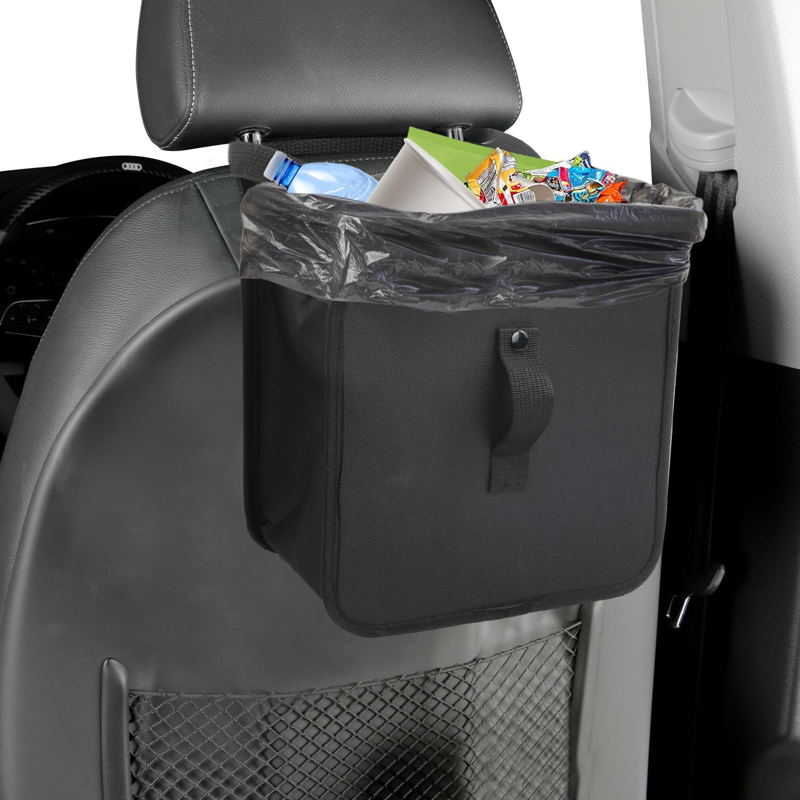 Cestino Per Auto Pieghevole Joyan - In Pelle Con 100 Sacchetti | Piastra Base Rimovibile | Nero - Foto 3