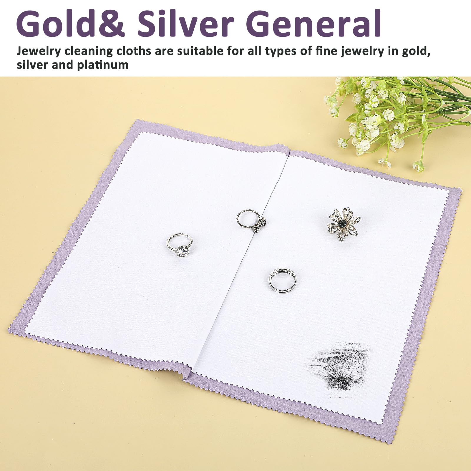 Dimeho Panno per la pulizia dei gioielli, 3 pezzi, panno multistrato, per la pulizia dei gioielli, in cotone, per gioielli in oro, argento e platino (viola, 25,4 x 16 cm)