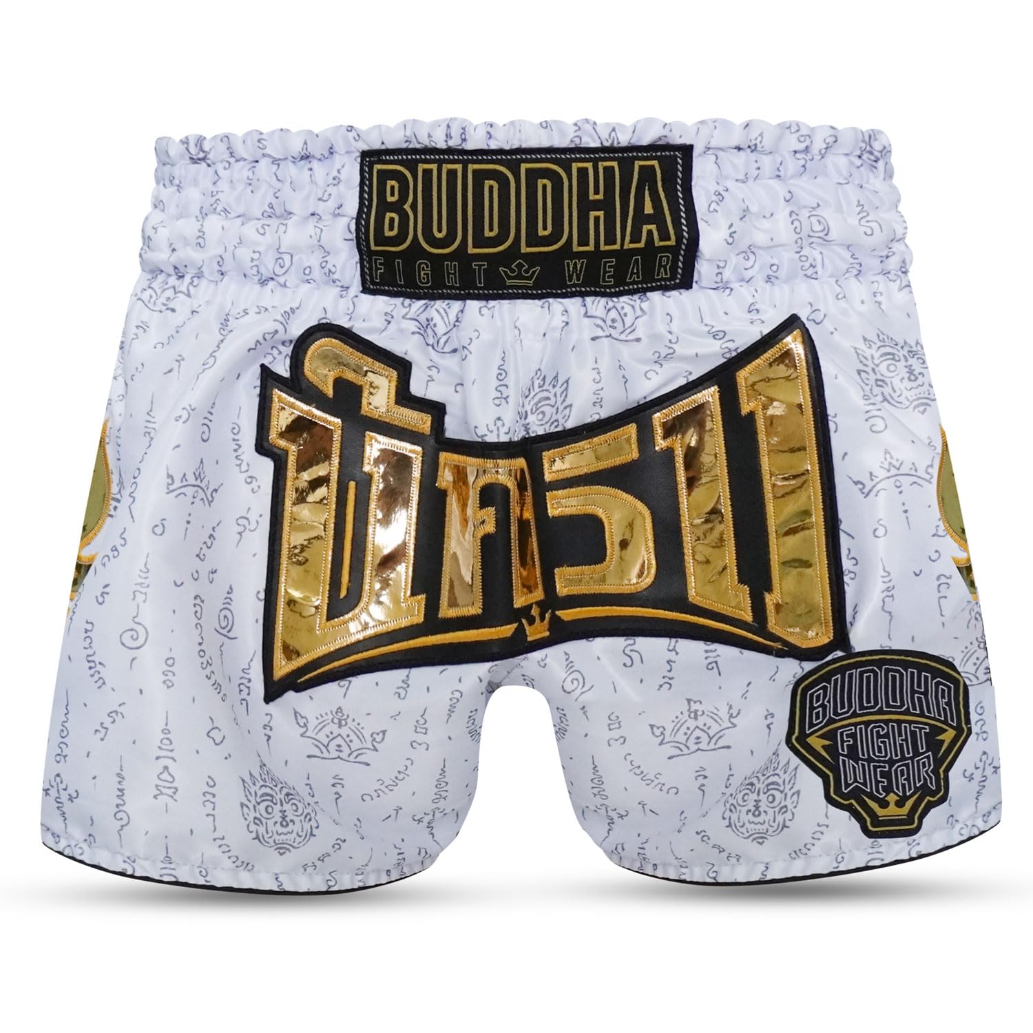 Buddha Fight Wear Pantalon Muay Thai et Kick Boxing Kanok - Short professionnel en satin premium, design multicolore, léger et résistant.