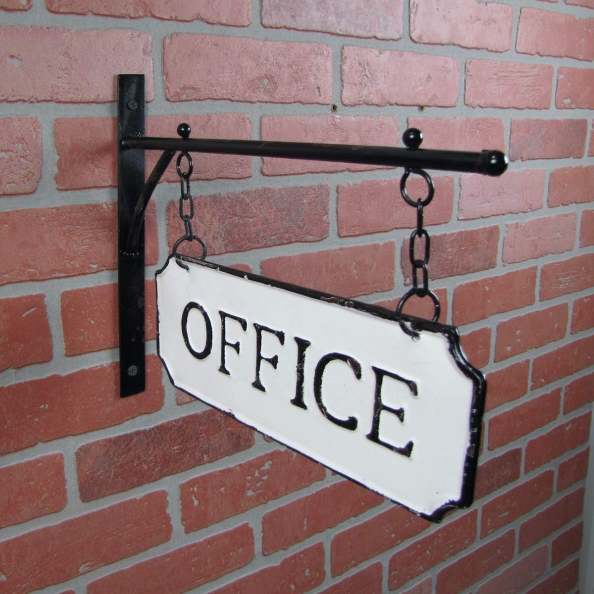 Treasure Gurus Rustic White Enamel Hanging Office Flange Dual Sign Vintage Shop Business Wall Decor