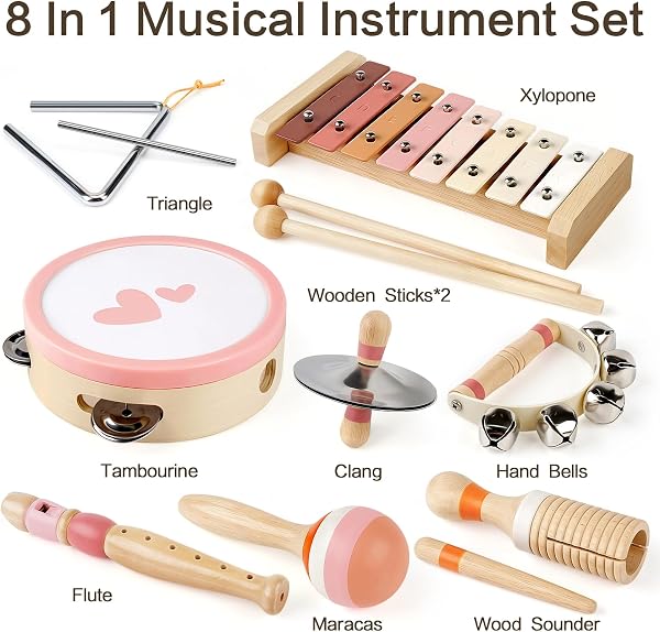 Musikinstrumente Kinder ab 3 Jahre Xylophon Trommel Schlagzeug Kinderspielzeug Musikinstrumente Spielzeug Mädchen 3 Jahre Montessori Holzspielzeug - 3