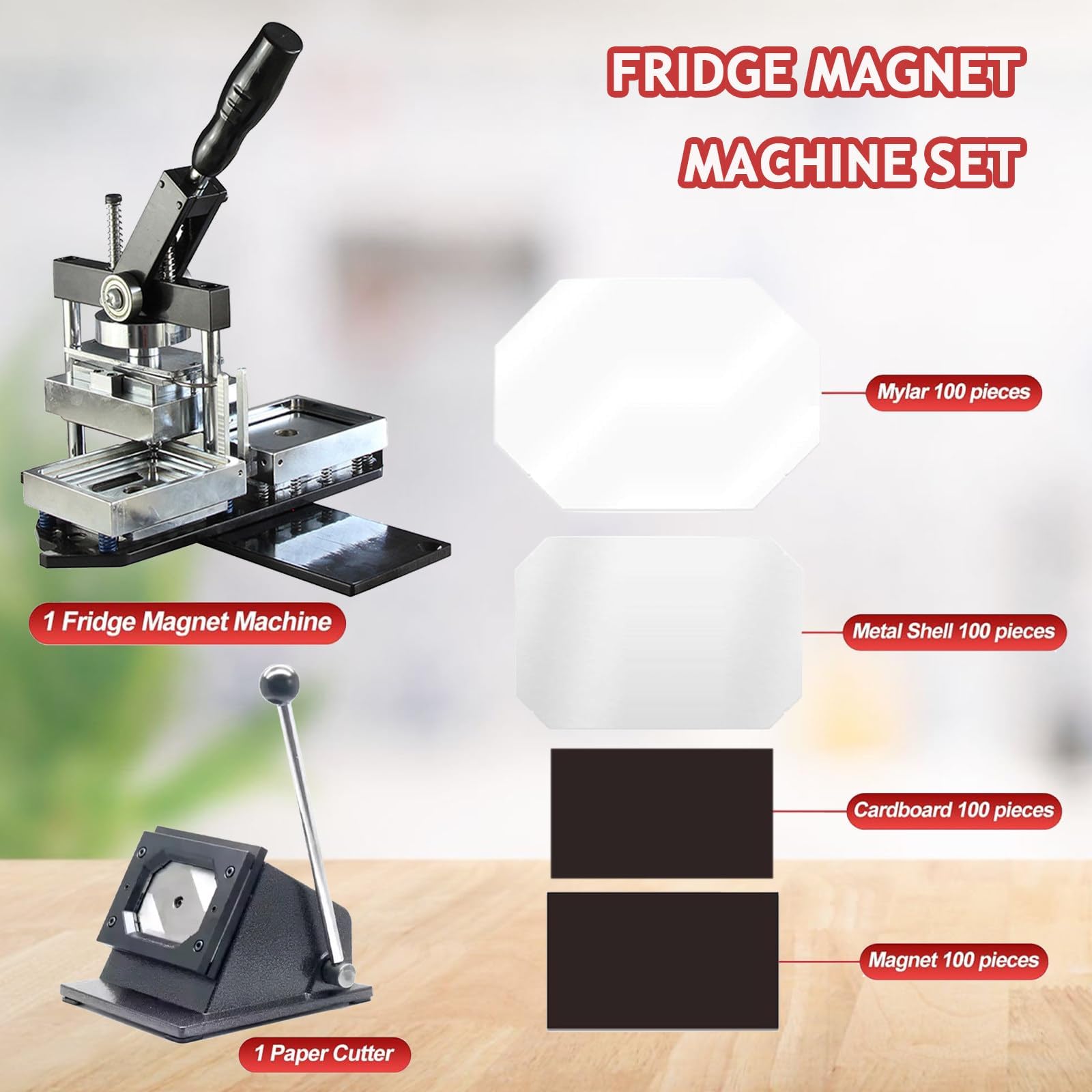 MRKU DIY-Button-Set für individuelle Kühlschrankmagnete und Foto-Anstecker, inklusive 100 Magnetteilen und Papierschneider für kreative Bastelarbeiten