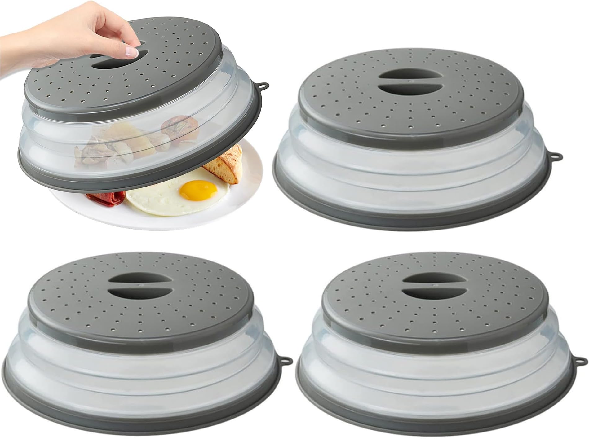 Tapa para Microondas Plegable, 3pcs Colador de Silicona Plegable Cubierta de Alimentos para Plato, Colar Enjuague Frutas, Gris