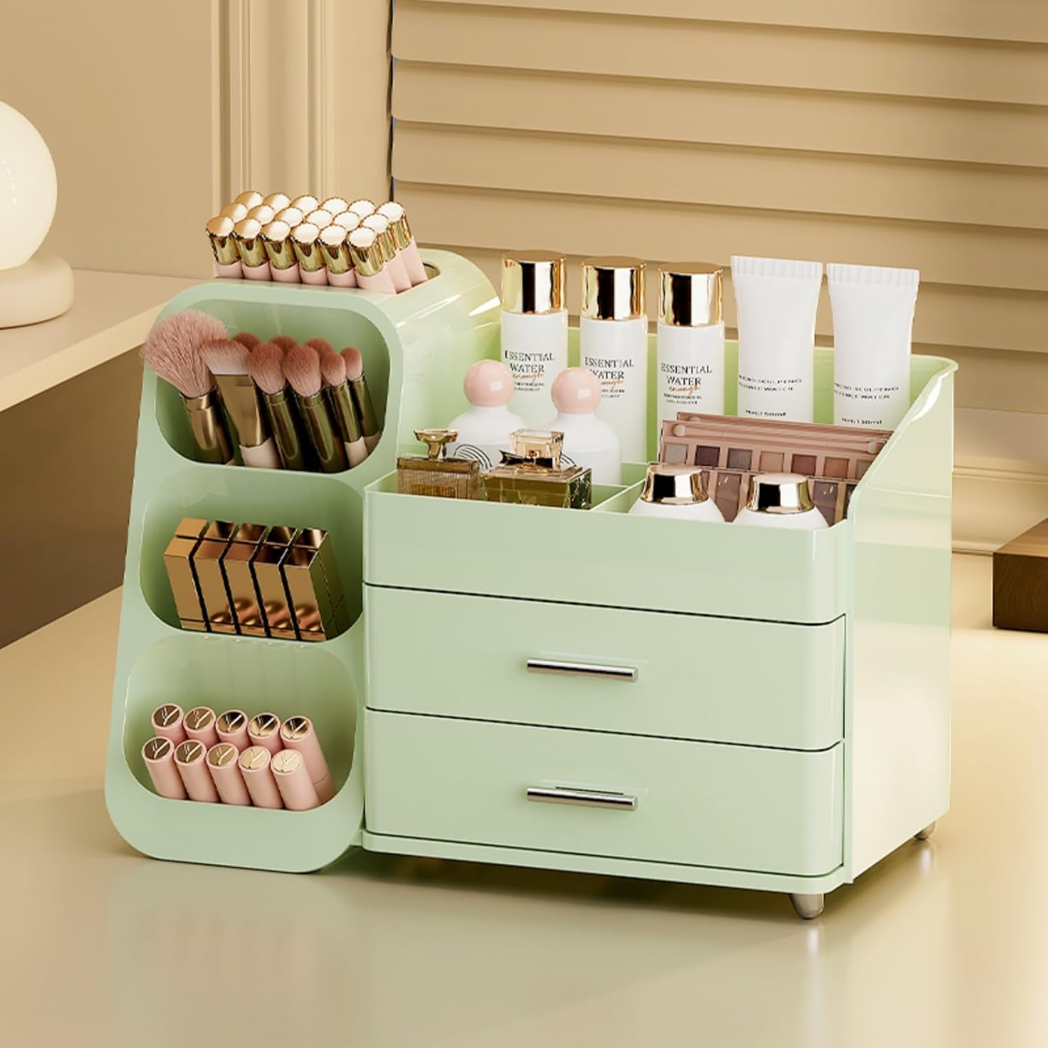 Makeup Organizer with Drawers for Vanity,Spacious Cosmetic Display Case,Perfect Storage Solution for Your Beauty Essential (All Green) - Image 3