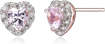 Amazon Essentials 18K Rose 18K Gold Over Sterling Silver Created Pink Sapphire and 0.2 Carat Total Weight Lab Grown Diamond Heart Halo Stud Earrings (previously Amazon Collection)