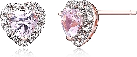Amazon Essentials 18K Rose 18K Gold Over Sterling Silver Created Pink Sapphire and 0.2 Carat Total Weight Lab Grown Diamond Heart Halo Stud Earrings (previously Amazon Collection)