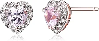 Amazon Essentials 18K Rose 18K Gold Over Sterling Silver Created Pink Sapphire and 0.2 Carat Total Weight Lab Grown Diamond Heart Halo Stud Earrings (previously Amazon Collection)