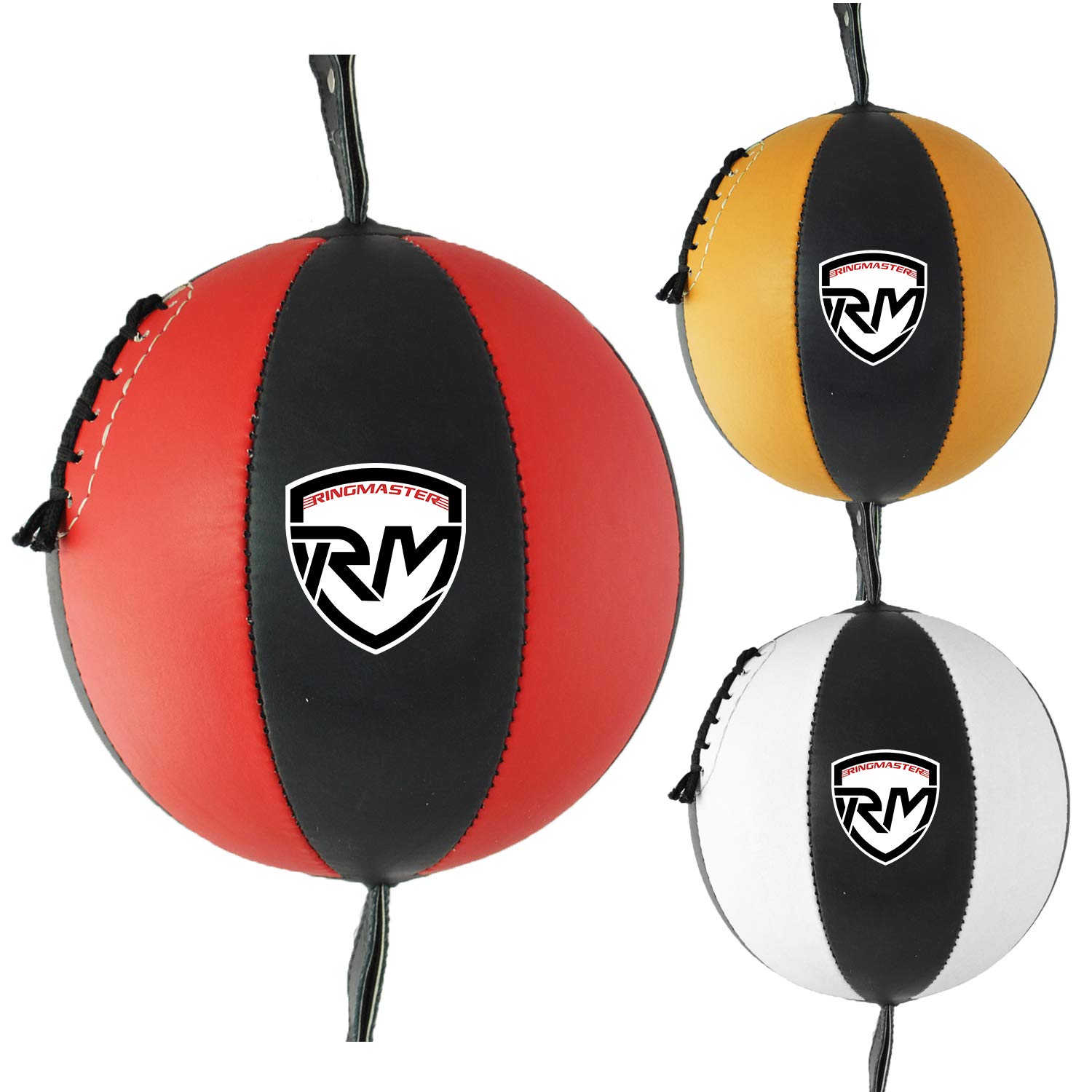 RingMaster Genuine Leather Speed Bag Ball Double End Floor To Ceiling Boxing Dodge Punch Training MMA Martial Arts (Red/Black)