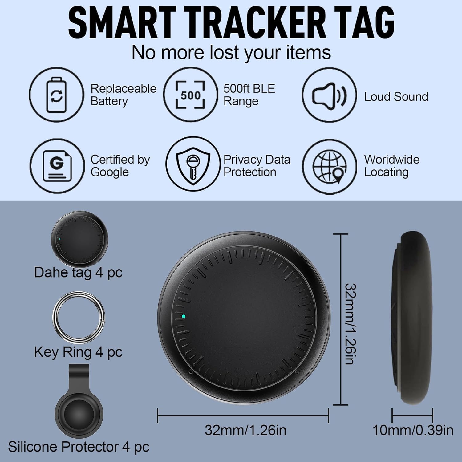 Air Tracker Tag Android, 4 Pezzi Smart Airtag Android, Funziona con Google Dov'è App, Bluetooth Trova Oggetti, Air Tracker Tag Bluetooth Localizzatore Chiavi per Chiavi/Bagagli/Valigie (Nero)