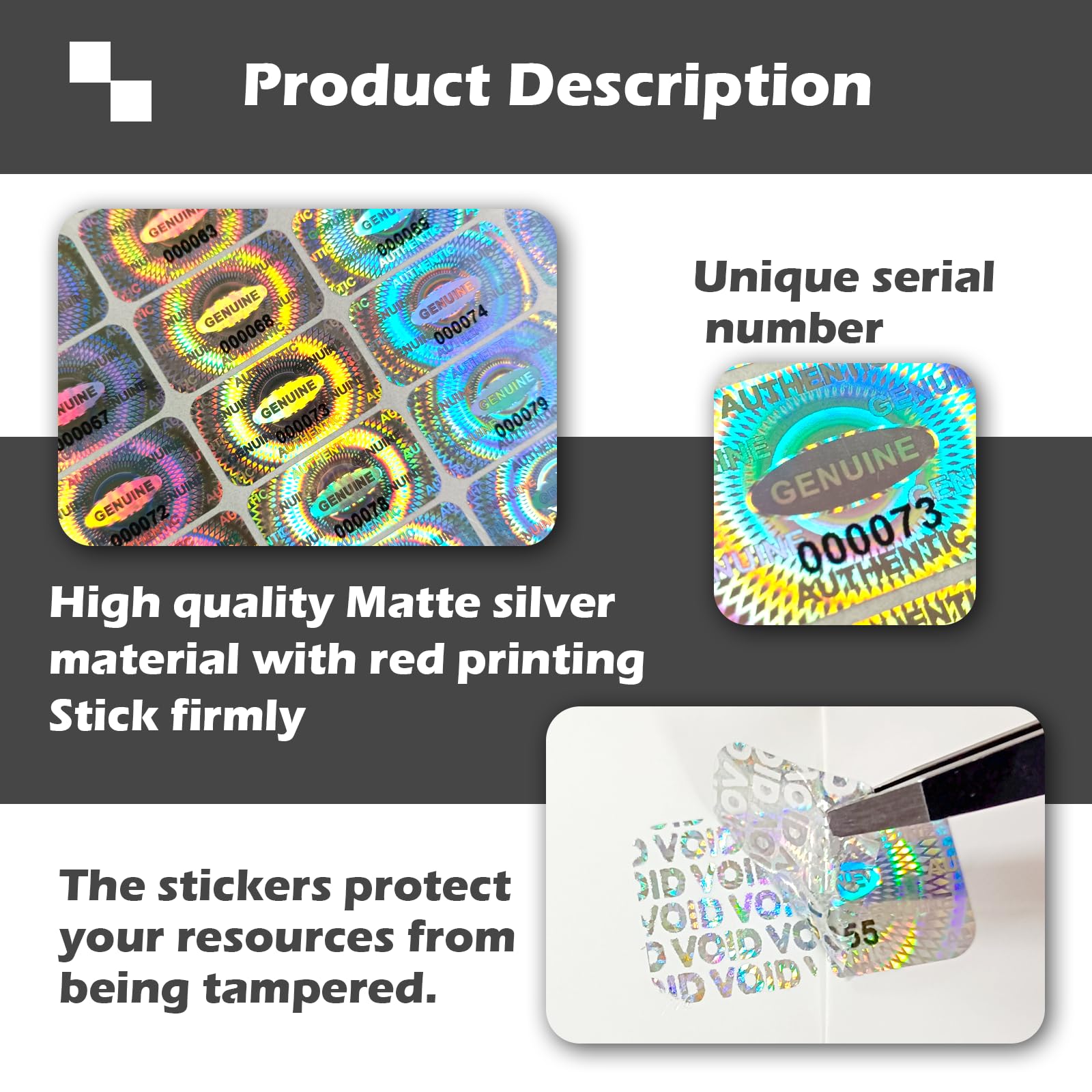 Golden Color 14 MM (0.53 Inch) Round With Serial Number Hologram Labels Tamper Evident Stickers Security Void Seals Labels - Dealimax Brand (500