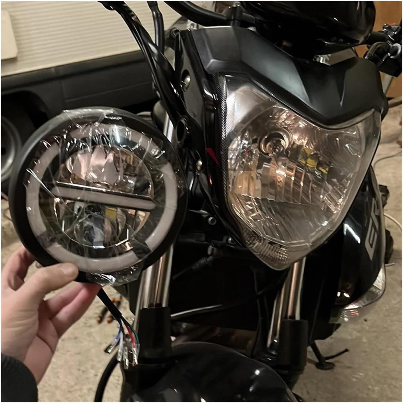 16cm/6.5" LED Motorcycle Headlight HeadLamp Bulb Angel Ring with Bracket Compatible with Harley Sportster Cafe Racer Compatible With Yamaha Suzuki(Model 2)