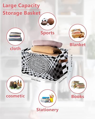 Miniatura 2 de Cestas de almacenamiento grandes abstractas modernas con geometría minimalista a cuadros negros y blancos, caja de almacenamiento plegable,