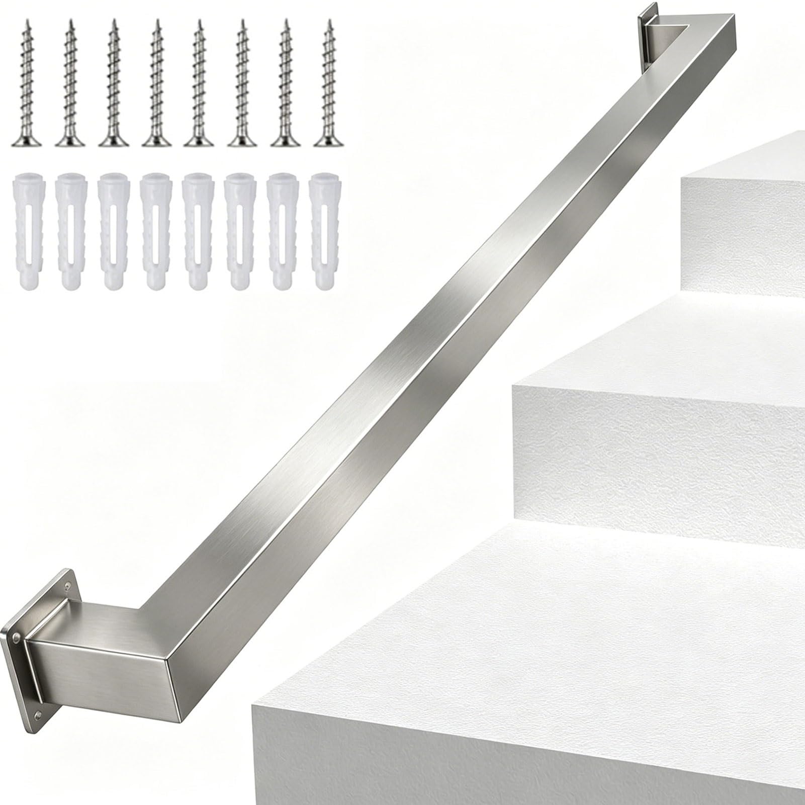 Sxbhdm One Color Stainless Steel Stair Handrail For Walls - 1M 1.5M 2M 3M 4M 5M 6M Stairs Railings Safety Grab Bar, Staircase Hand Rails For Indoor & Outdoor Steps(18Ft/540Cm)