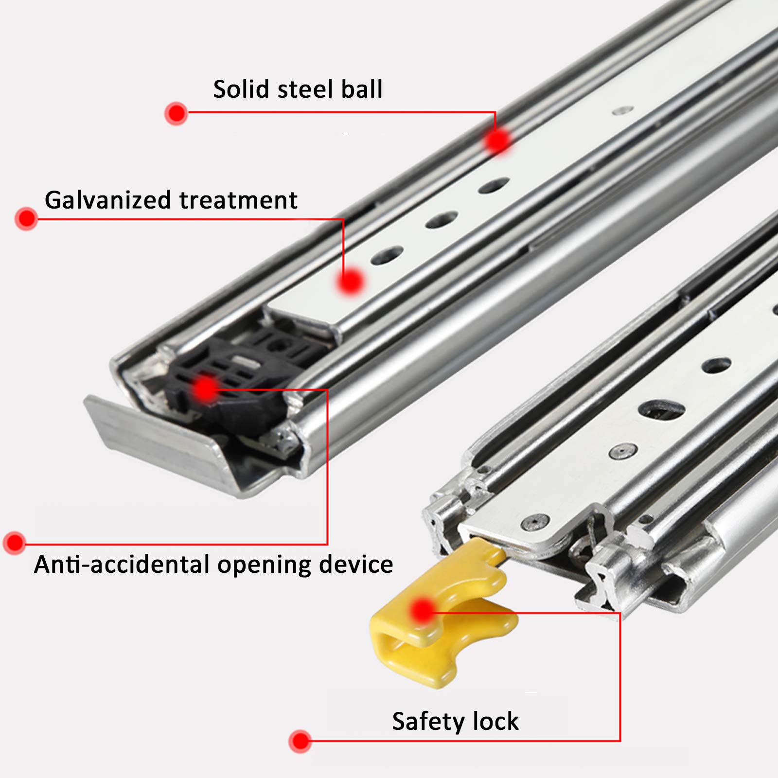 1 Paar Heavy Duty 485 Lb Industrie/Haus/Schrank Schubladenführungen,3 Falten Vollauszug 76mm Breit Modifiziert Auto Schubladenschienen,mit Kugellager und Schloss (34in/86.36cm)