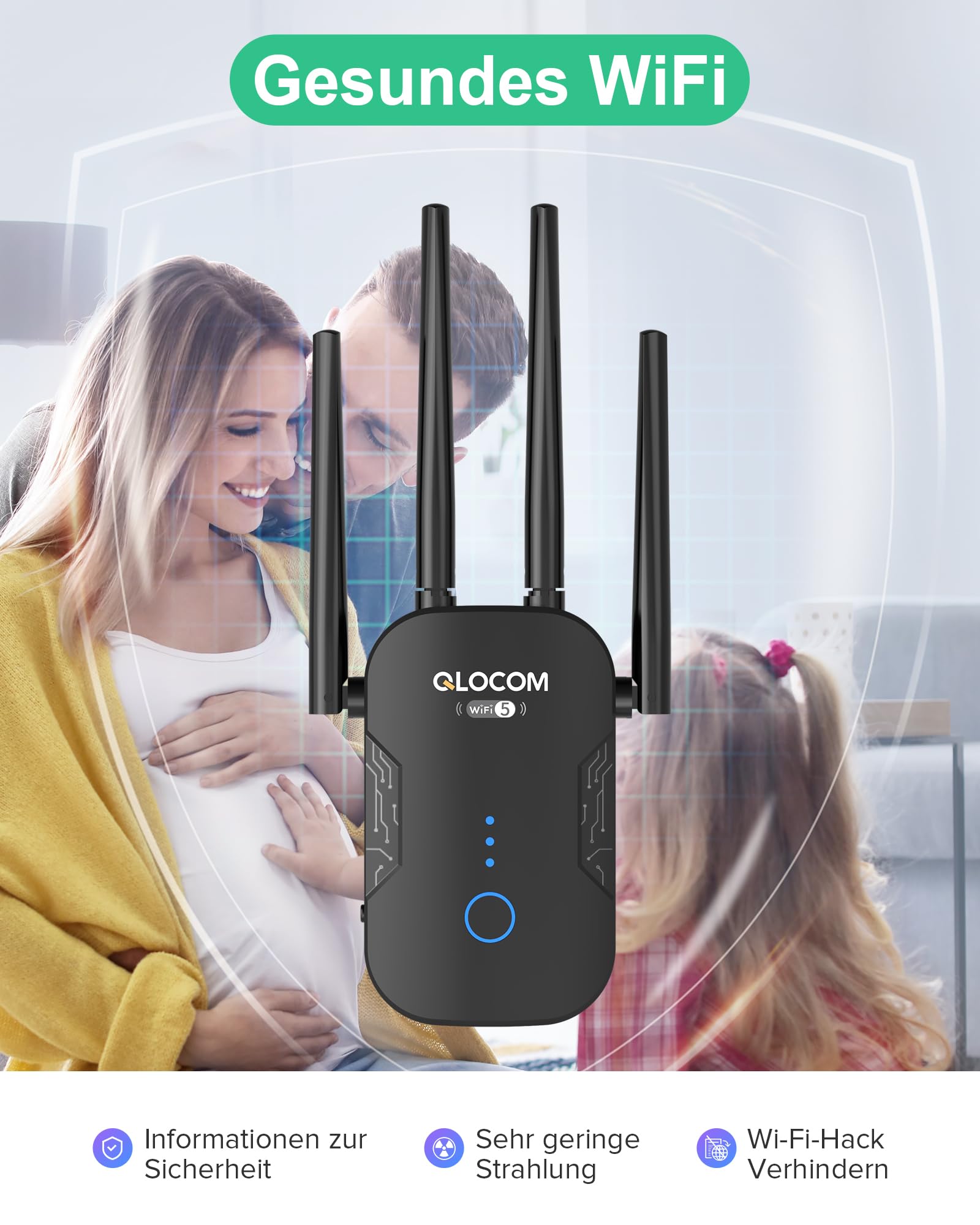 2026 Neuestes WLAN Verstärker 1200Mbit/s WLAN Repeater, Dualband 5GHz & 2.4GHz WiFi Booster mit WPS, WiFi Internet Verstärker Kompatibel Allen WLAN Geräten