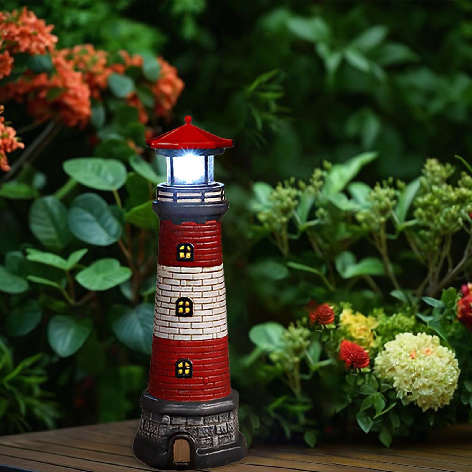 Estatua de faro de jardín LED solar | Decoración de jardín de faro resistente a la intemperie | Figura de patio al aire libre, figuras de patio, luces resistentes a la intemperie, escultura de