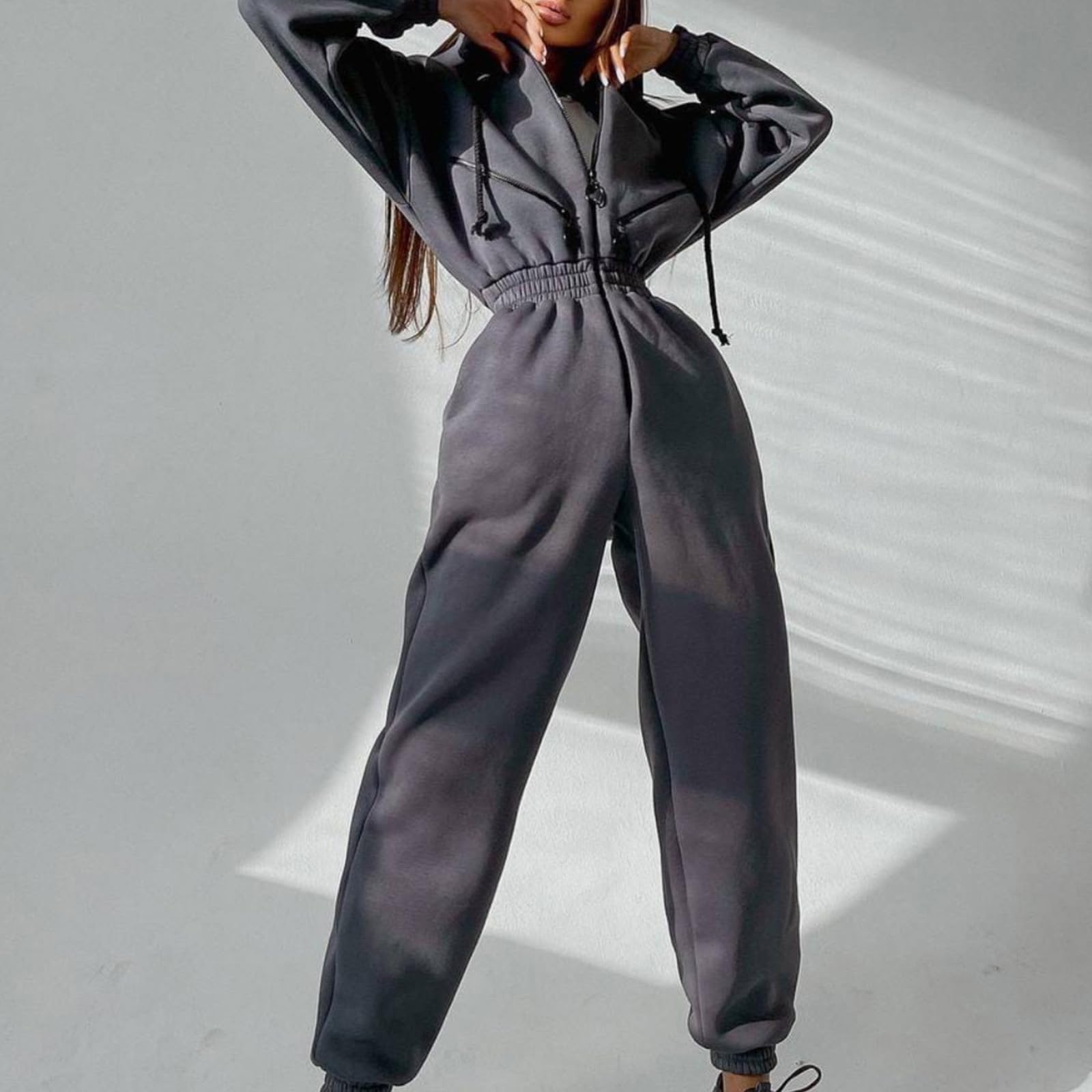 Combinaison à Capuche à Manches Longues avec Poches, Barboteuse à Taille élastique, Pulls Une pièce, survêtement décontracté, vêtements de Sport, Tenue Une pièce, Barboteuse avec Poches