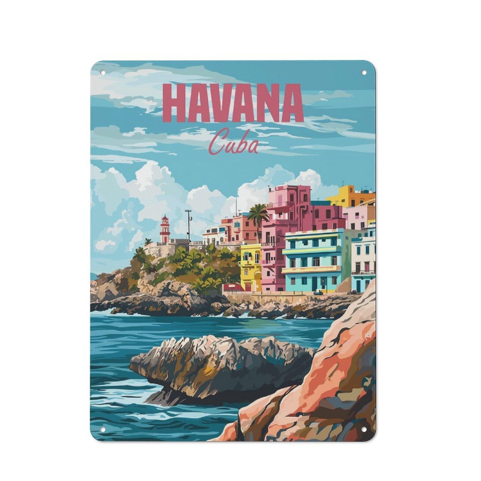 Junmoney Havana Cuba Retro-Style Metal Wall Sign 40X30cm For Pub Or Café, A New Home Present For Hospitality Wall Decor Collectors