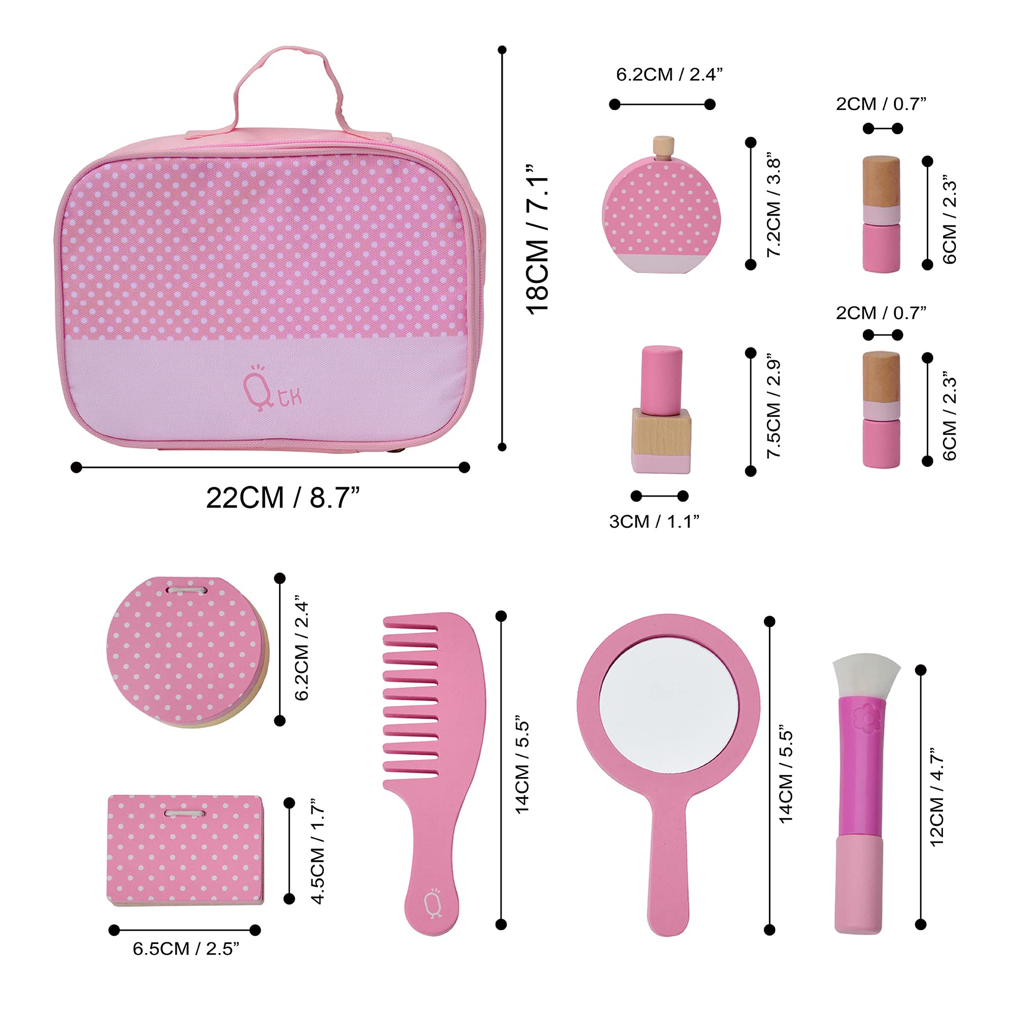 Teamson Kids Wooden Travel Vanity Set Cosmetic Makeup Kit for Girls Dressing Table Pretend Play with Make Up Bag and Accessories - Image 4