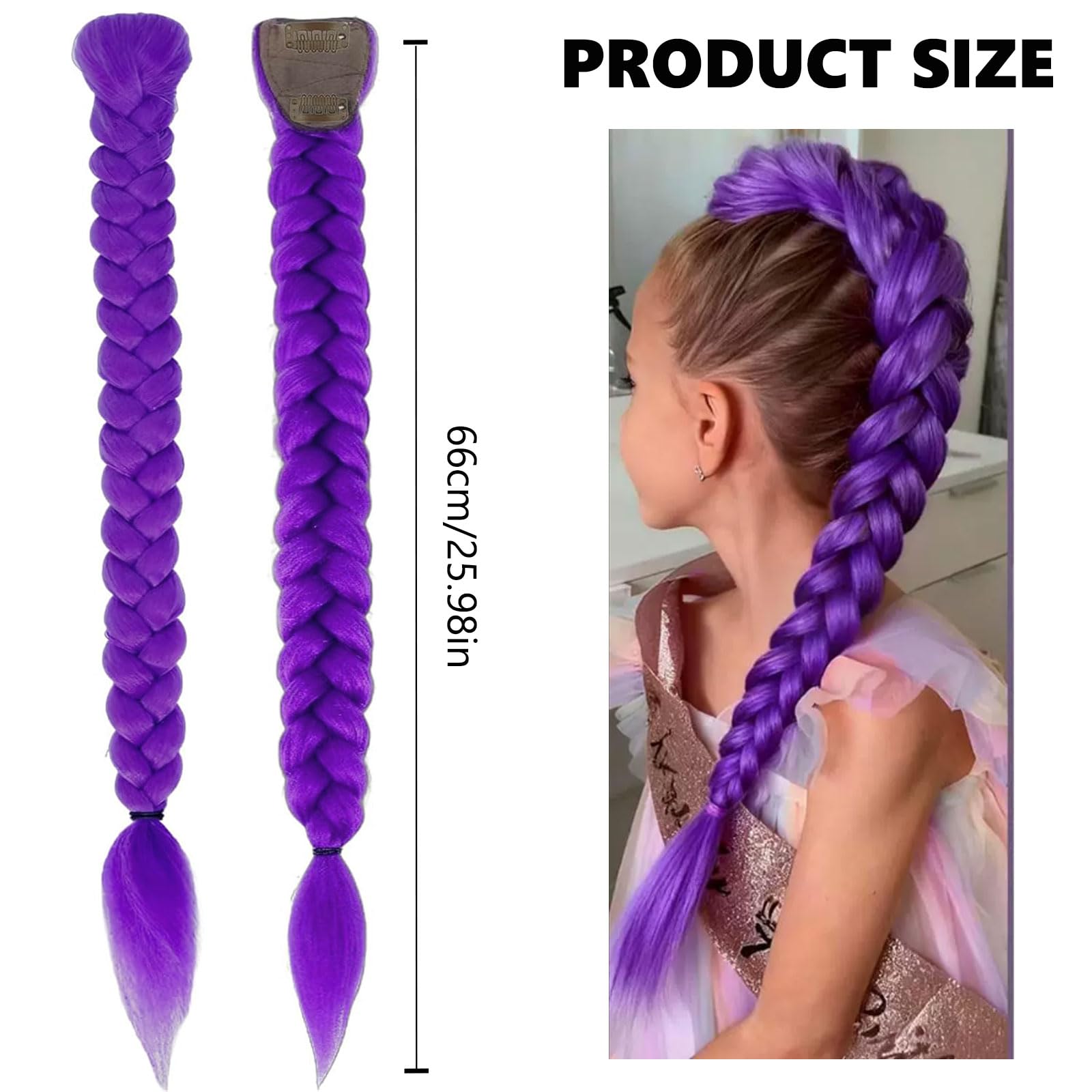 Pinza Trenza Postiza Morada Oscura, Trenzado Cabello Pre-estirado para Fiestas, Cosplay, Halloween, Escenario