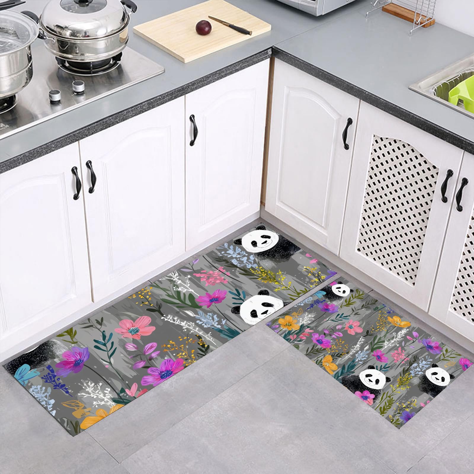 Alfombrilla antifatiga antideslizante para cocina con un diseño moderno de panda