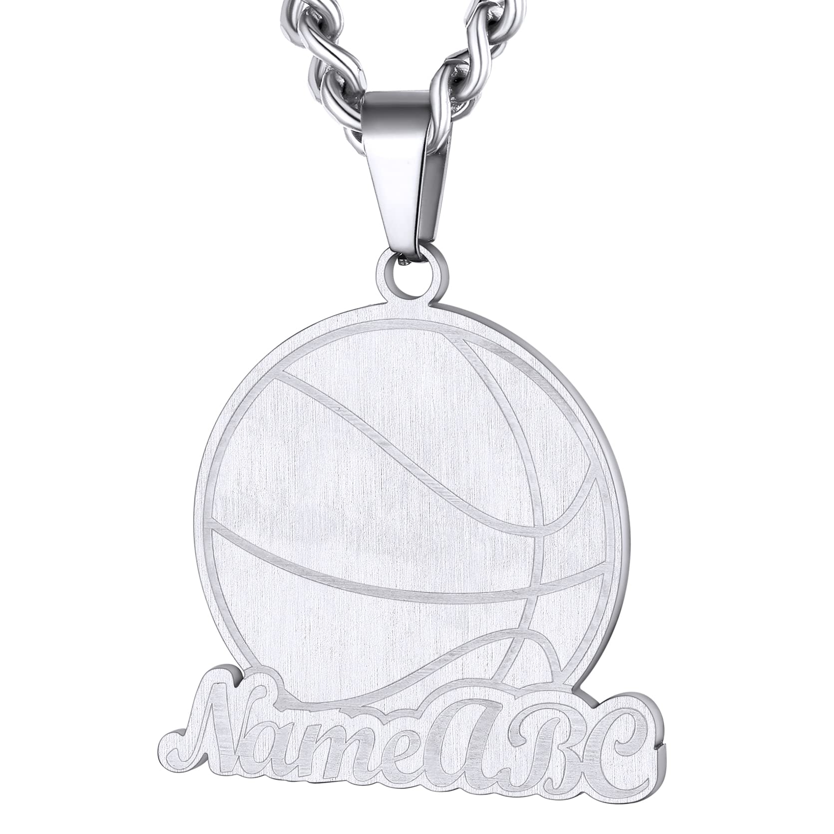 GoldChic Jewelry Sports Necklace Personalized for Men Ball Tag, Custom Baseball Basketball Volleyball Football Soccer Name Jersey Number For Athlete
