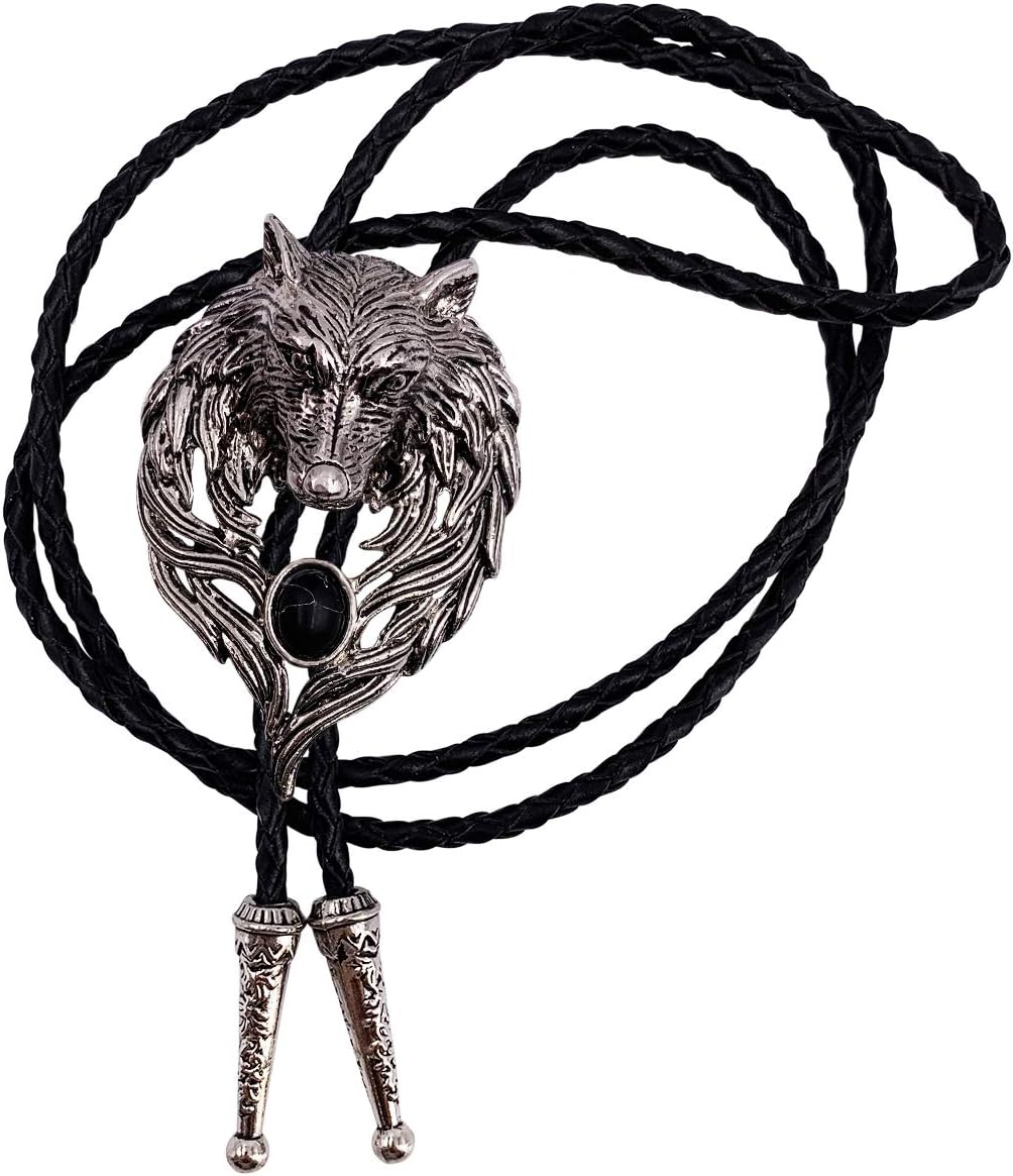 XGALBLA Bolo Tie for Men,Vintage Tribal Wolf American Western Cowboy Black Stone Necktie Cool Tie - Image 2