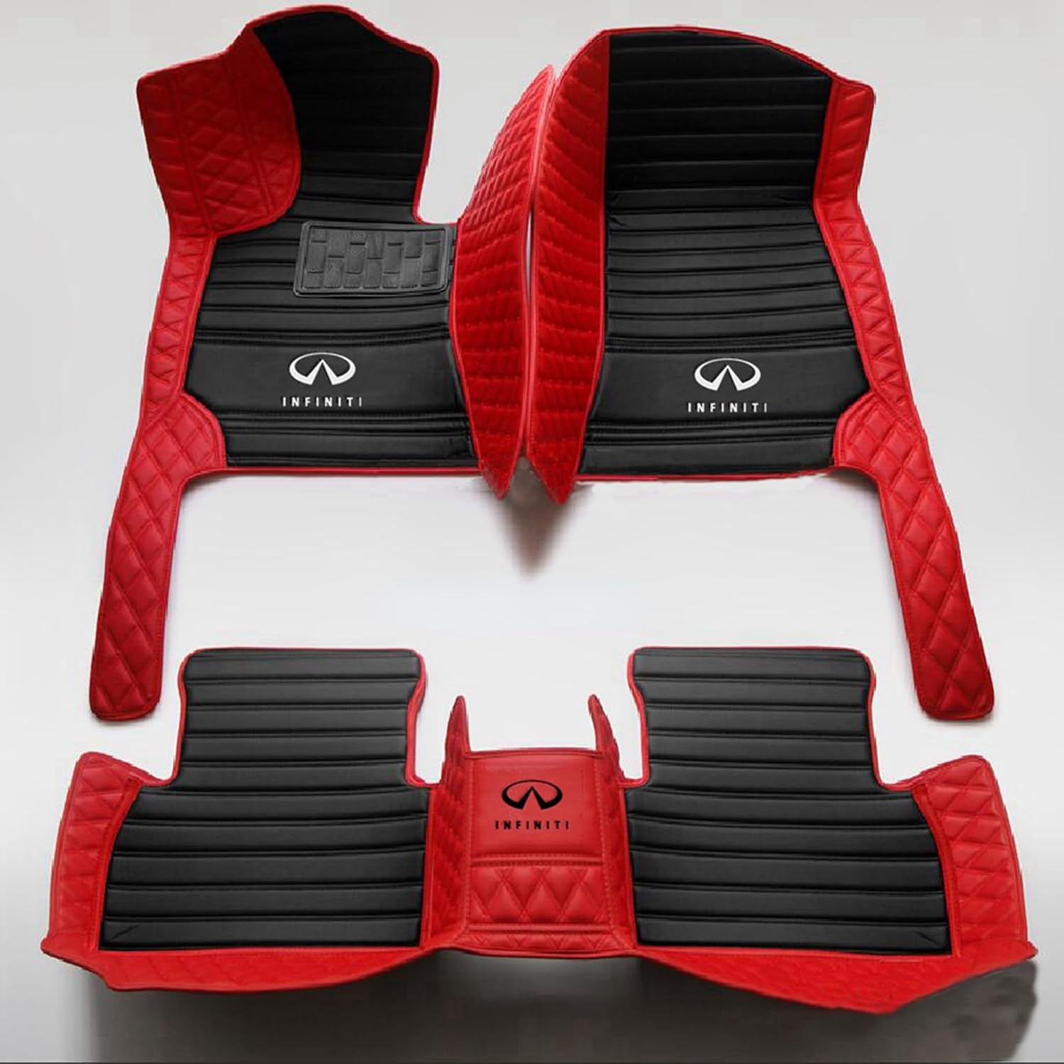 Custom Car Floor Mats for Infiniti All Models QX50 QX60 QX70 QX80 QX30 Q50 Q60 Q70 G25 G35 G37 Coupe Waterproof All Weather Luxury Leather Anti-Slip Full Coverage Floor Liners（Style 2 red Black）