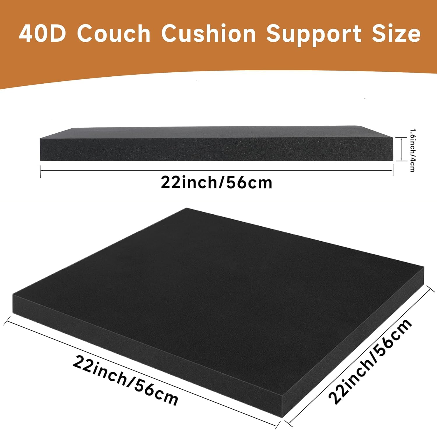 22"×22" Couch Cushion Support for Sagging Seat, 2-Pack 40D Square High-Density Foam Sofa Cushion Support Board,Couch Supporter for Under The Cushions,Black (Black, 2PCS)