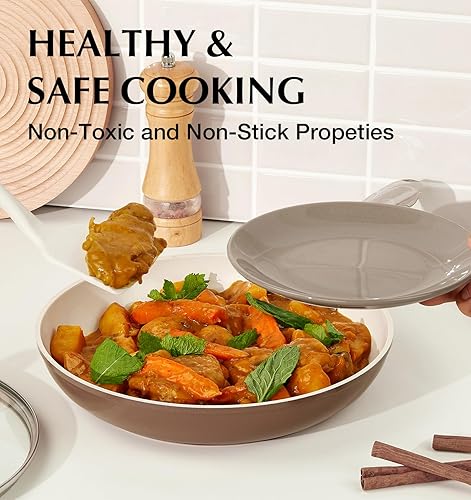 Miniatura 7 de KOCH SYSTEME CS Sartén antiadherente de 10 pulgadas con tapa, sartenes antiadherentes de cerámica, sartenes no tóxicas para cocinar, sartén