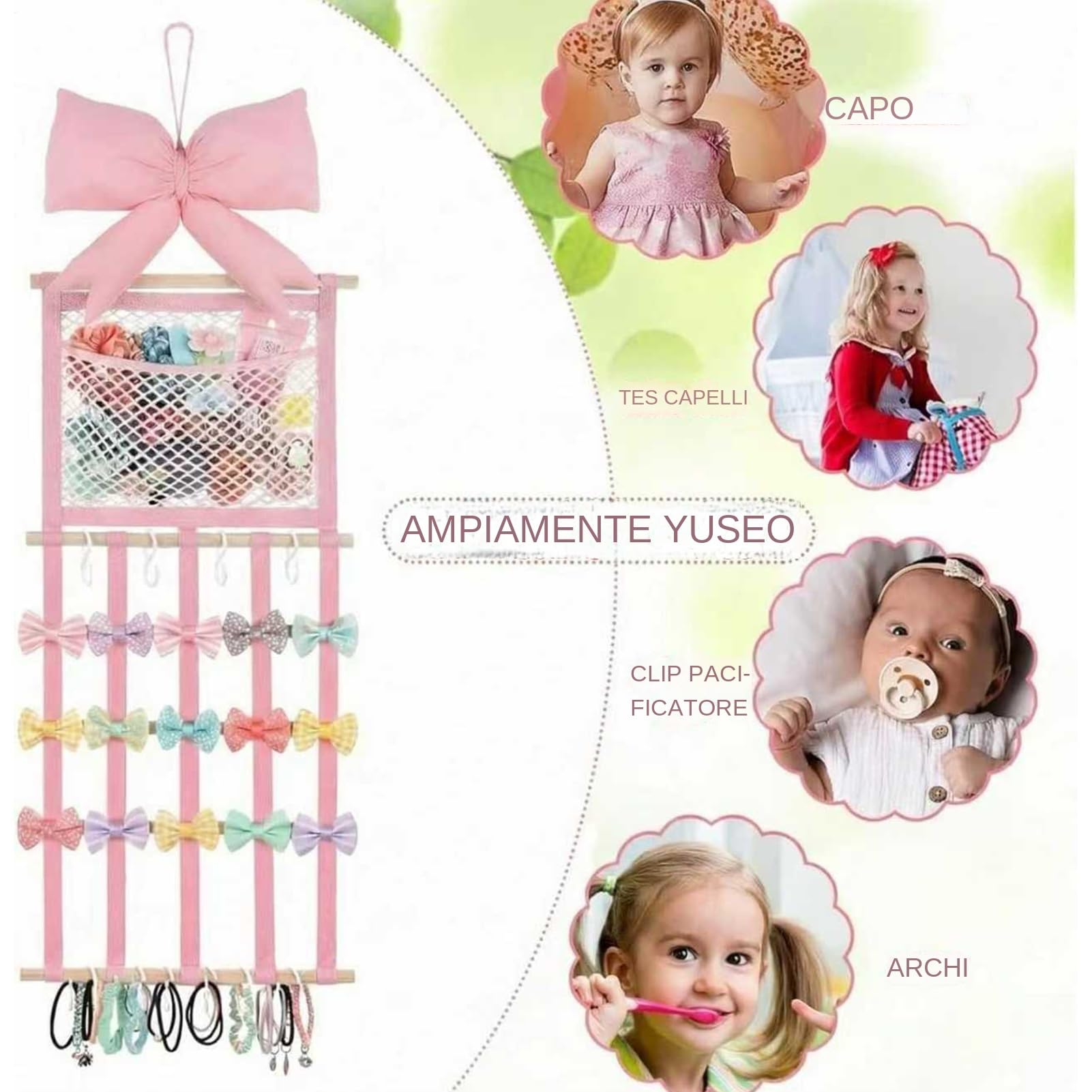 Generico Organizer für Haarspangen, mit Haken zur Wandmontage, Rose, Gummibänder und Clips, für Damen, Haarnadelband, Wohnzimmer, Haus, Wohnheim