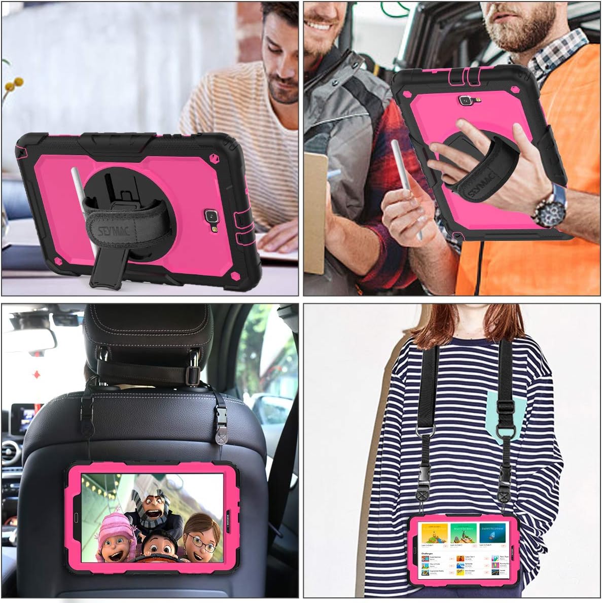 Galaxy Tab A 10.1 T580/T585/T587 Case 2016, [Full-Body] & [Shock Proof] Armor Protective Case with 360 Rotating Stand & Strap for Samsung Galaxy Tab A 10.1 T580/T585/T587(Rose+Black)