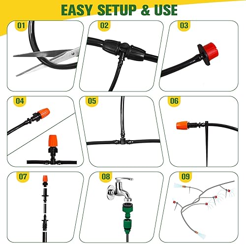 Miniatura 4 de EAGLE PEAK Kits de riego automático por goteo de 131 pies, manguera de distribución de 14 de pulgada, boquilla ajustable para césped, invernadero,