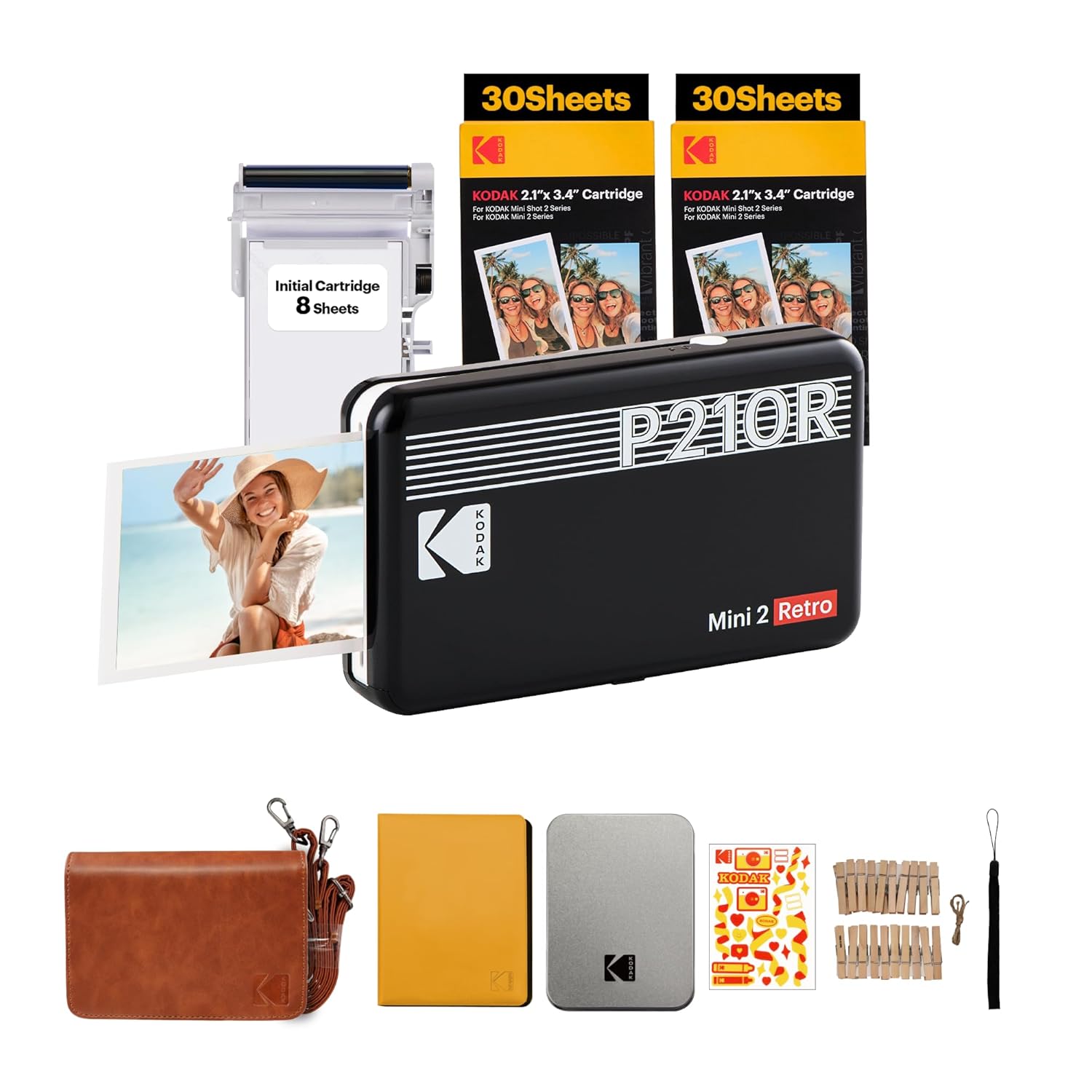 KODAK Mini 2 Retro Portable Photo Printer, 2.1×3.4   , Compatible with iOS, Android & Bluetooth Devices, 4Pass Technology & Laminating Process (Printer + Gift Pack, Black)
