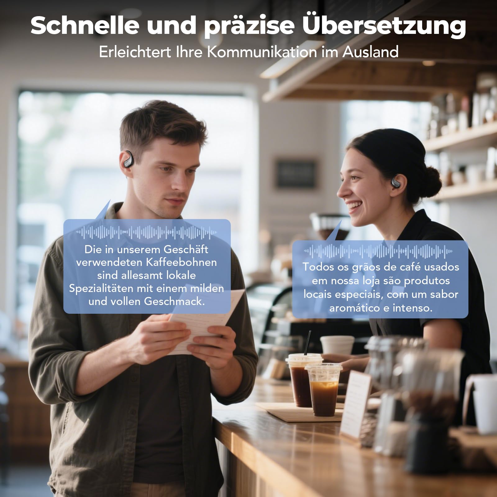 BEARTAIN 3-in-1 Übersetzungskopfhörer mit Echtzeitübersetzung, 150 Sprachen, Touchscreen, 60H Akku für iOS Android Reisen Geschäft