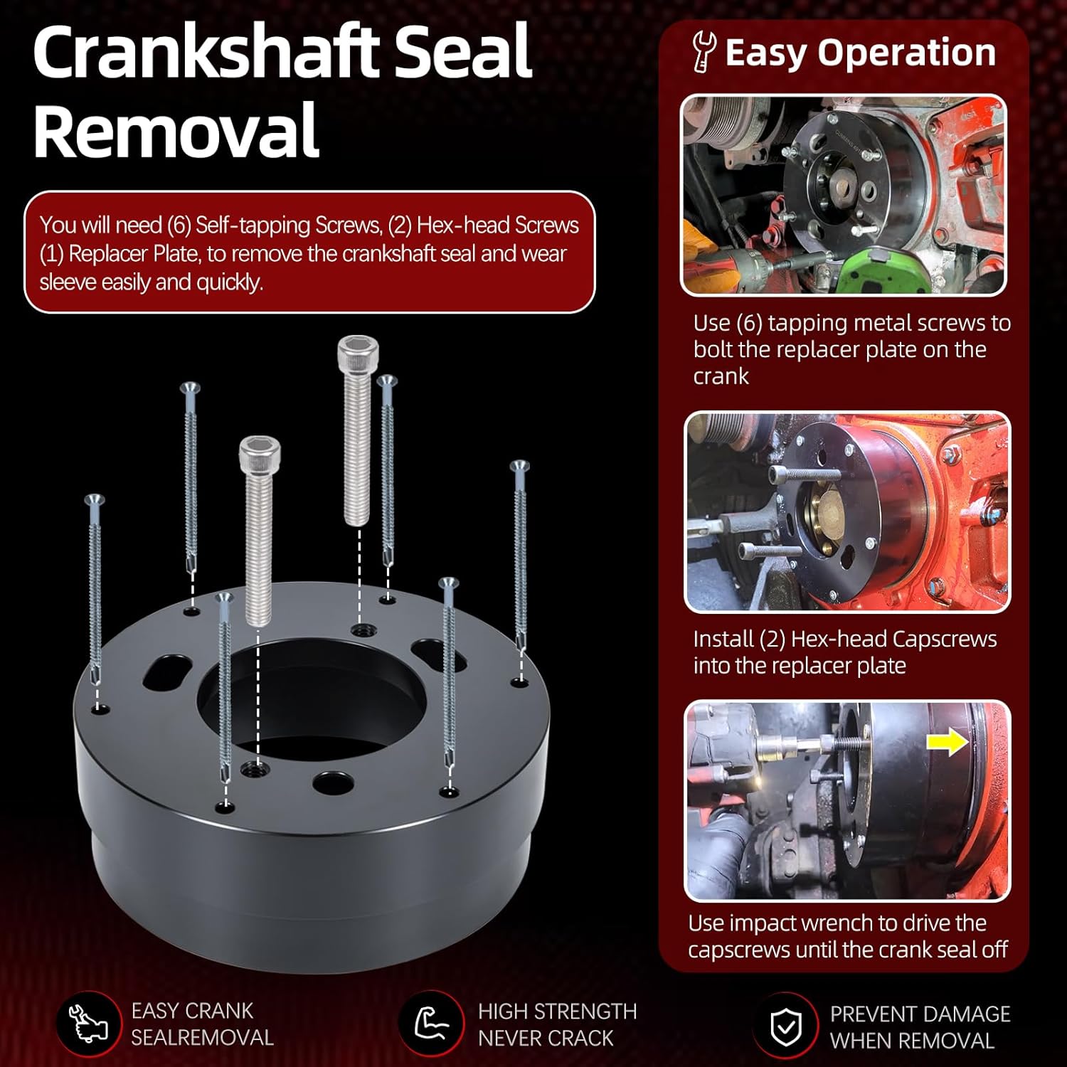 4918991 Front Crankshaft Seal & Wear Sleeve Remover Installer for Cummins ISX12 ISX15 X15 CM2250 CM2350 CM2450