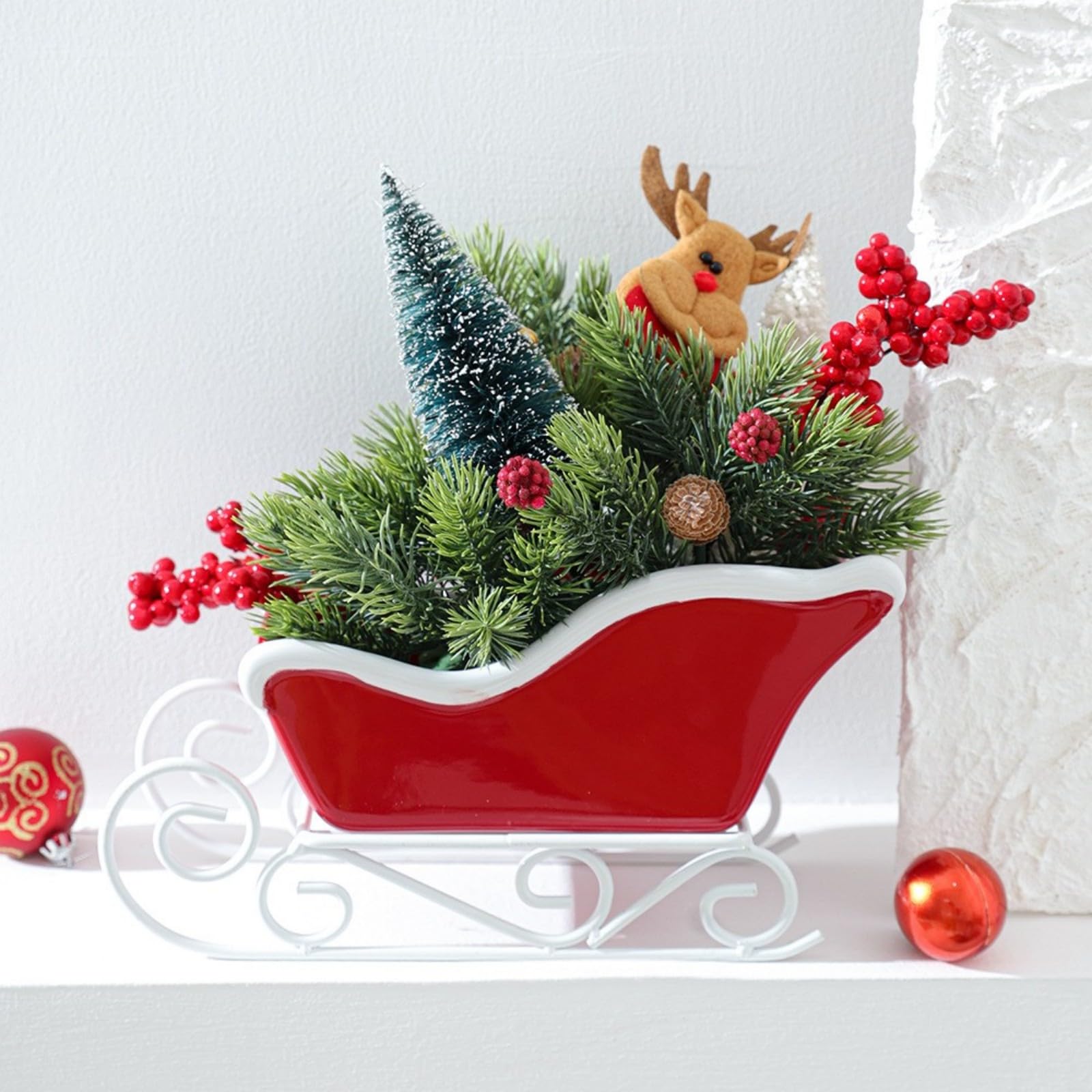 Fioriera natalizia in ceramica a forma di slitta decorativa per caramelle, supporto da ingresso per caminetti, decorazione da tavolo, decorazione per le vacanze, per la casa