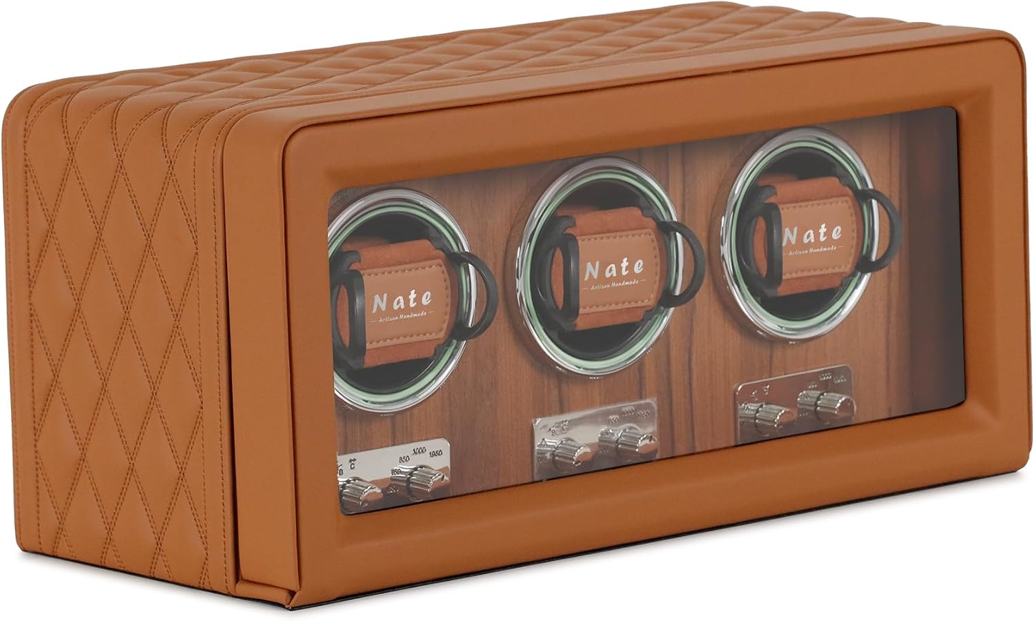 Nate Watch Winder - Brown Quilted Microfiber Leather