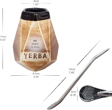 Gaucho Bruno سيراميك كبير Yerba Mate Prism Cup مع الفولاذ المقاوم للصدأ بومبيلا شرب القش - قابل لإعادة الاستخدام ، تقطيع مقاوم للانزلاق والتنظيف السهل - نغمات طبيعية