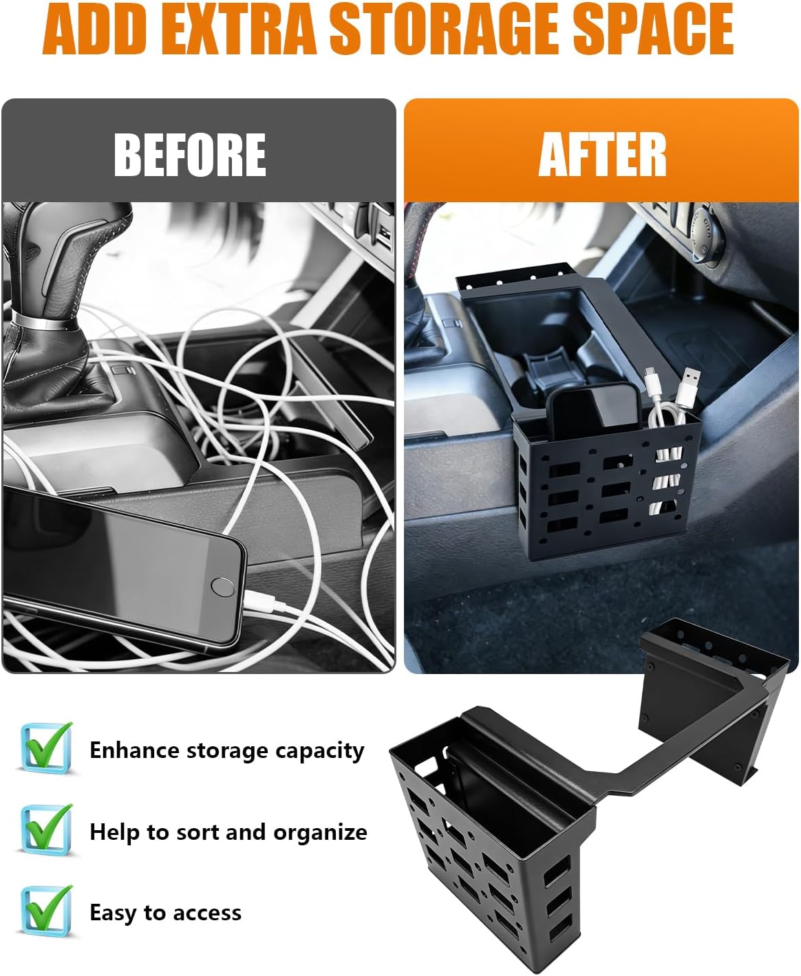 Center Console Gear Shift Organizer for Tacoma 2016–2024 (Automatic Only), Aluminum Alloy Gear Shifter Side Storage Tray