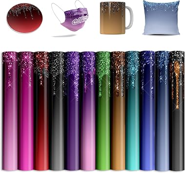 Glitter Transfer Sheets for Sublimation Blanks Mug Tumbler T-Shirt Tote Bag,12 Sheets 12x12inch
