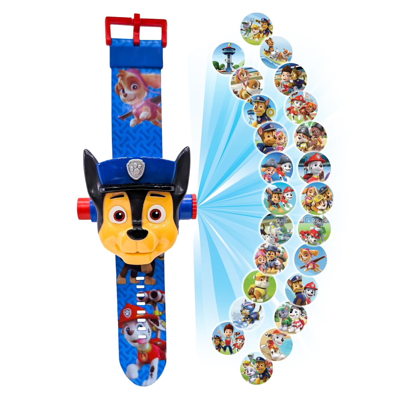 Wembley Paw Patrol Digital Projector Watch for Kids| Fun Learning Birthday Gift| Toy Watch for Boys and Girls| Shows Time, Date & Month| with Soft Silicone Strap- Chase