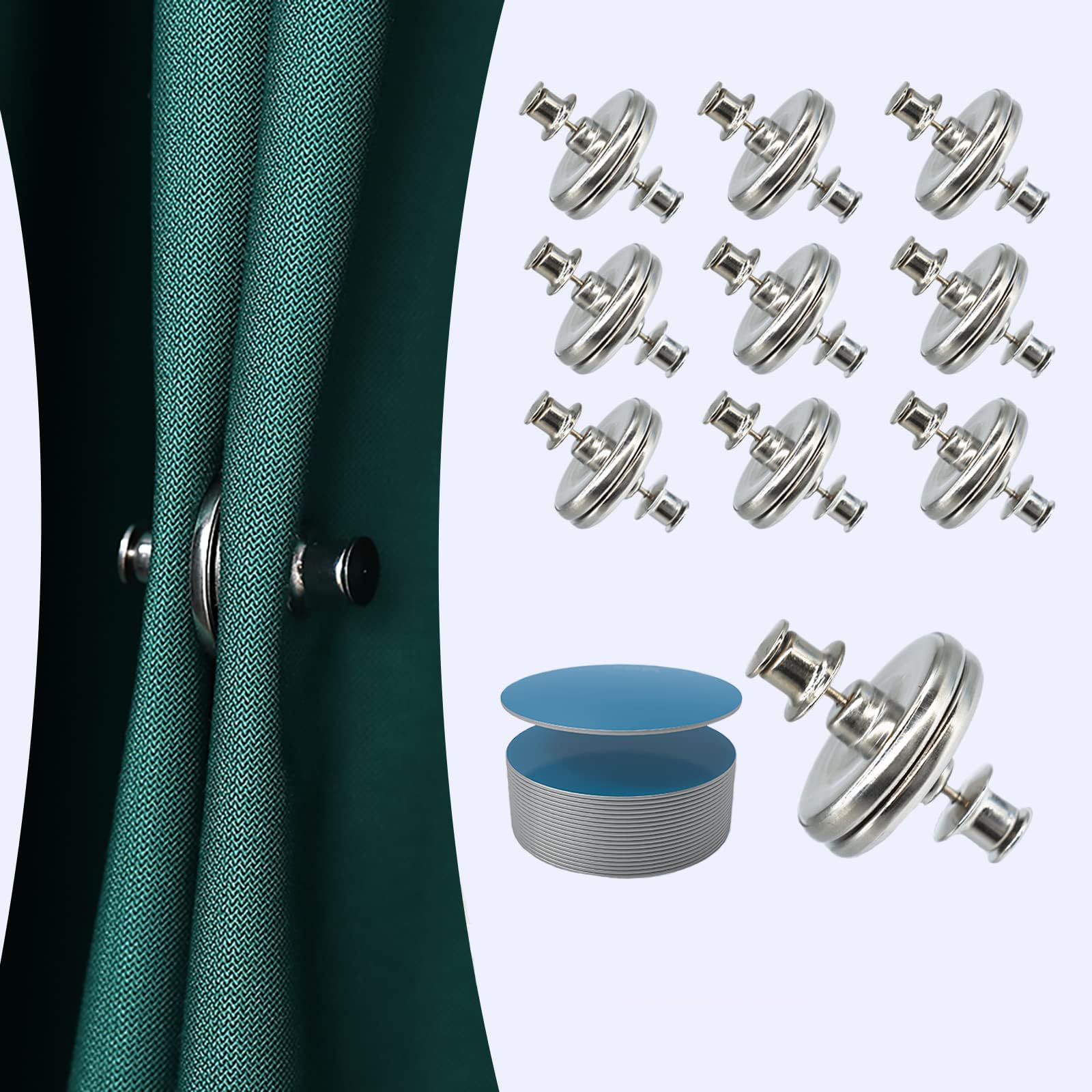 HBSTUDIO Magnetic Curtain Closure, Curtain Weights Magnets Clips with Tack, Drapery Magnetic Holder Buckle to Hold Curtains Closed to Prevent from Being Blown Around(10 Pairs)