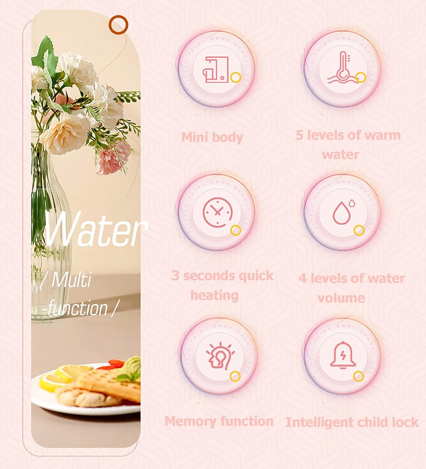 Instant Hot Water Dispenser, Hot Water Machine, Desktop Travel Water Dispenser, Desktop Pocket Water Heater with Water Tank, 5-Step Temperature Control