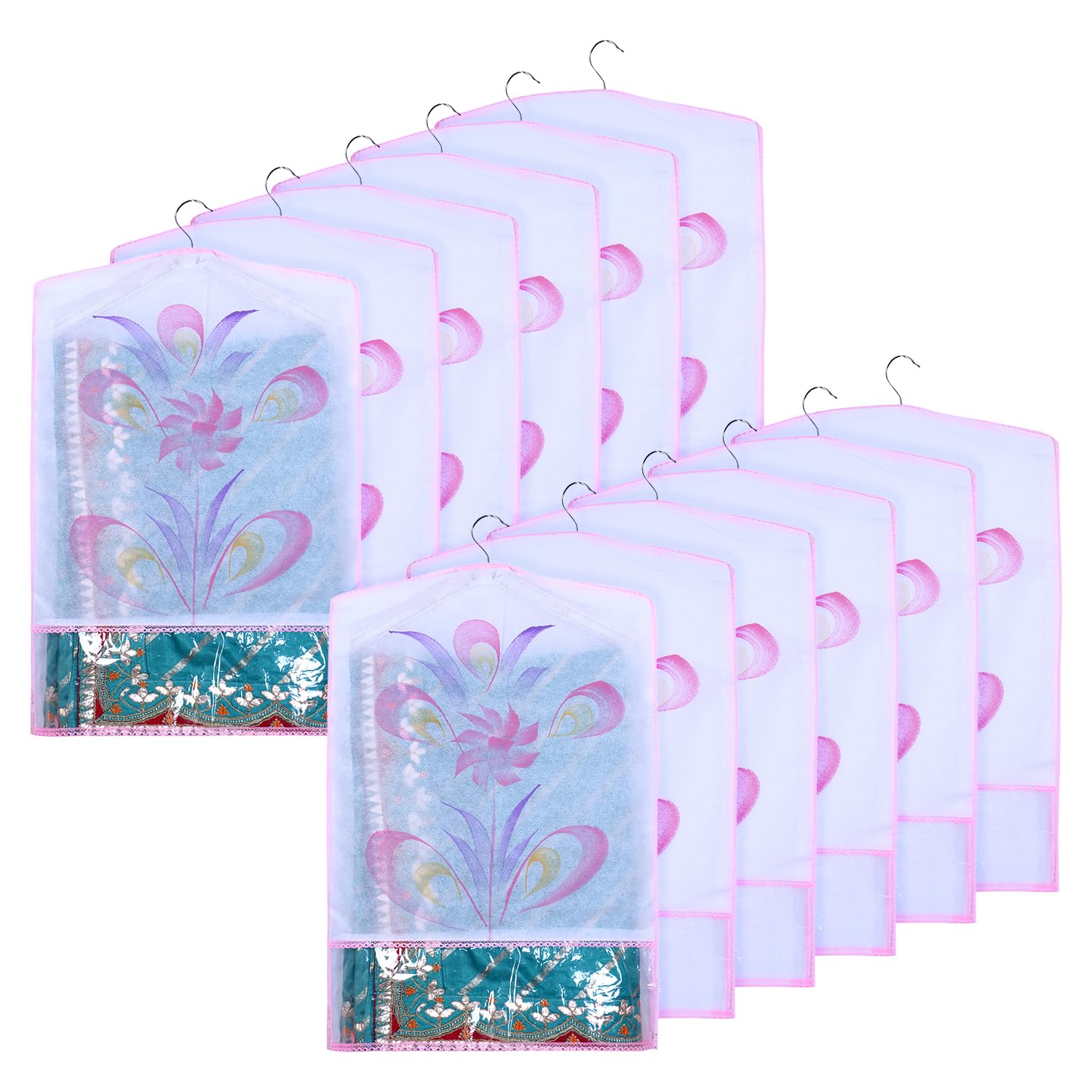 Kuber Industries Hanging Saree Cover | Non-Woven Brush Painting Pattern Saree Cover | Saree Covers for Home | Saree Cover with Small Transparent view | Pack of 12 | Pink (B0CQG2W9CB) Amazon Price History, Amazon Price Tracker